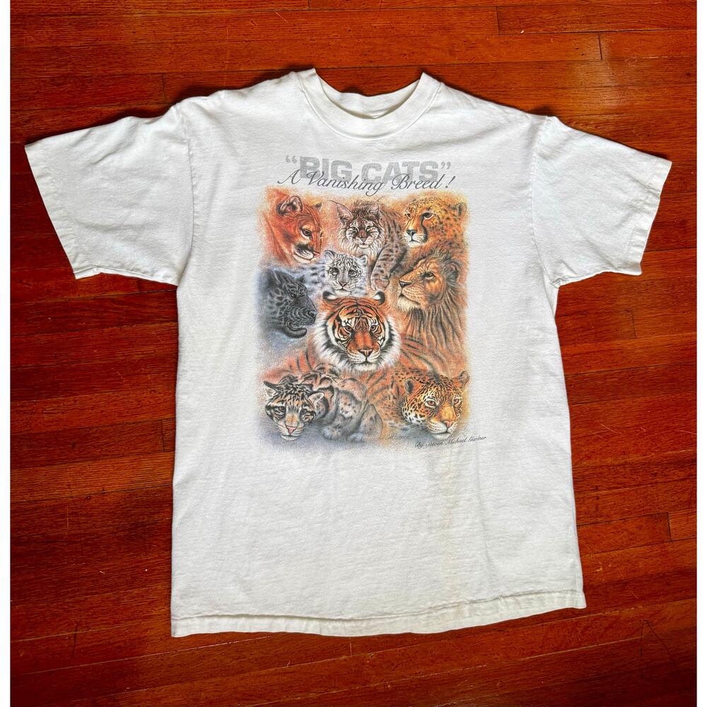 Vintage 90s Hanes Beefy Tee Big Cats Tiger Animal Single Stitch T Shirt Large